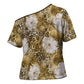 African Leopard Floral Pattern Cross Shoulder Shirt Savannah Gold