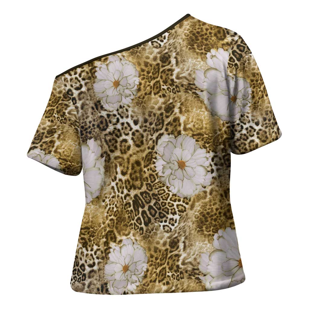 African Leopard Floral Pattern Cross Shoulder Shirt Savannah Gold
