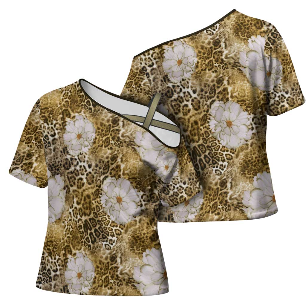 African Leopard Floral Pattern Cross Shoulder Shirt Savannah Gold