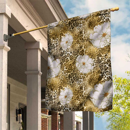 African Leopard Floral Pattern Garden Flag Savannah Gold