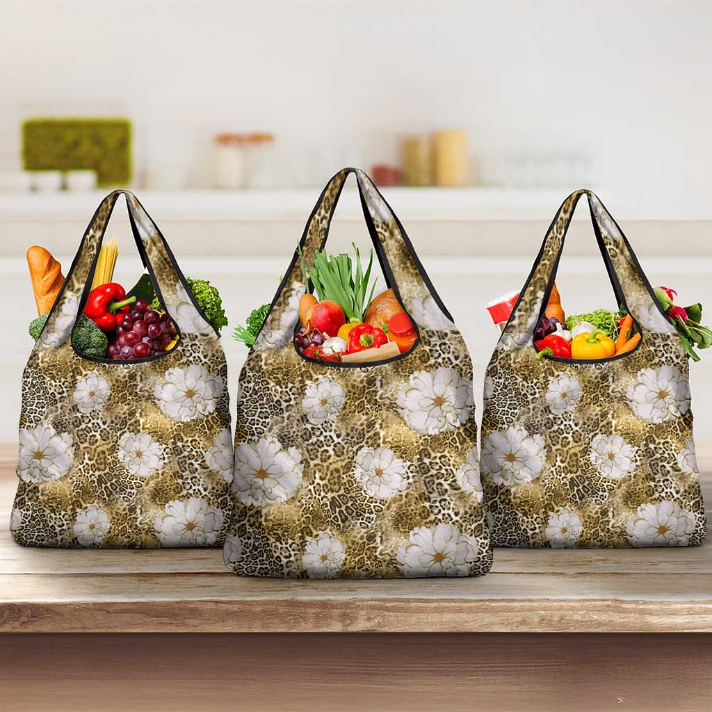African Leopard Floral Pattern Grocery Bag Savannah Gold