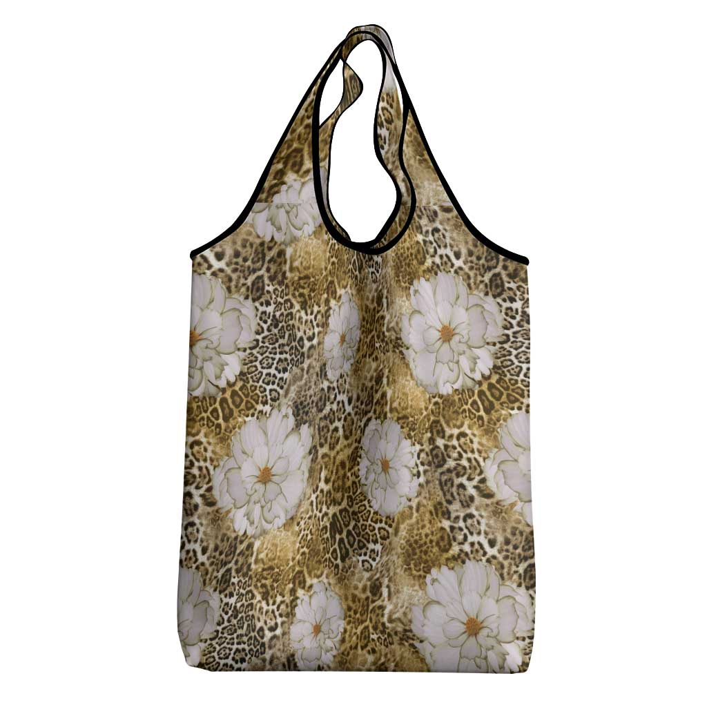 African Leopard Floral Pattern Grocery Bag Savannah Gold