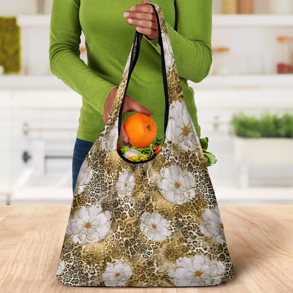 African Leopard Floral Pattern Grocery Bag Savannah Gold
