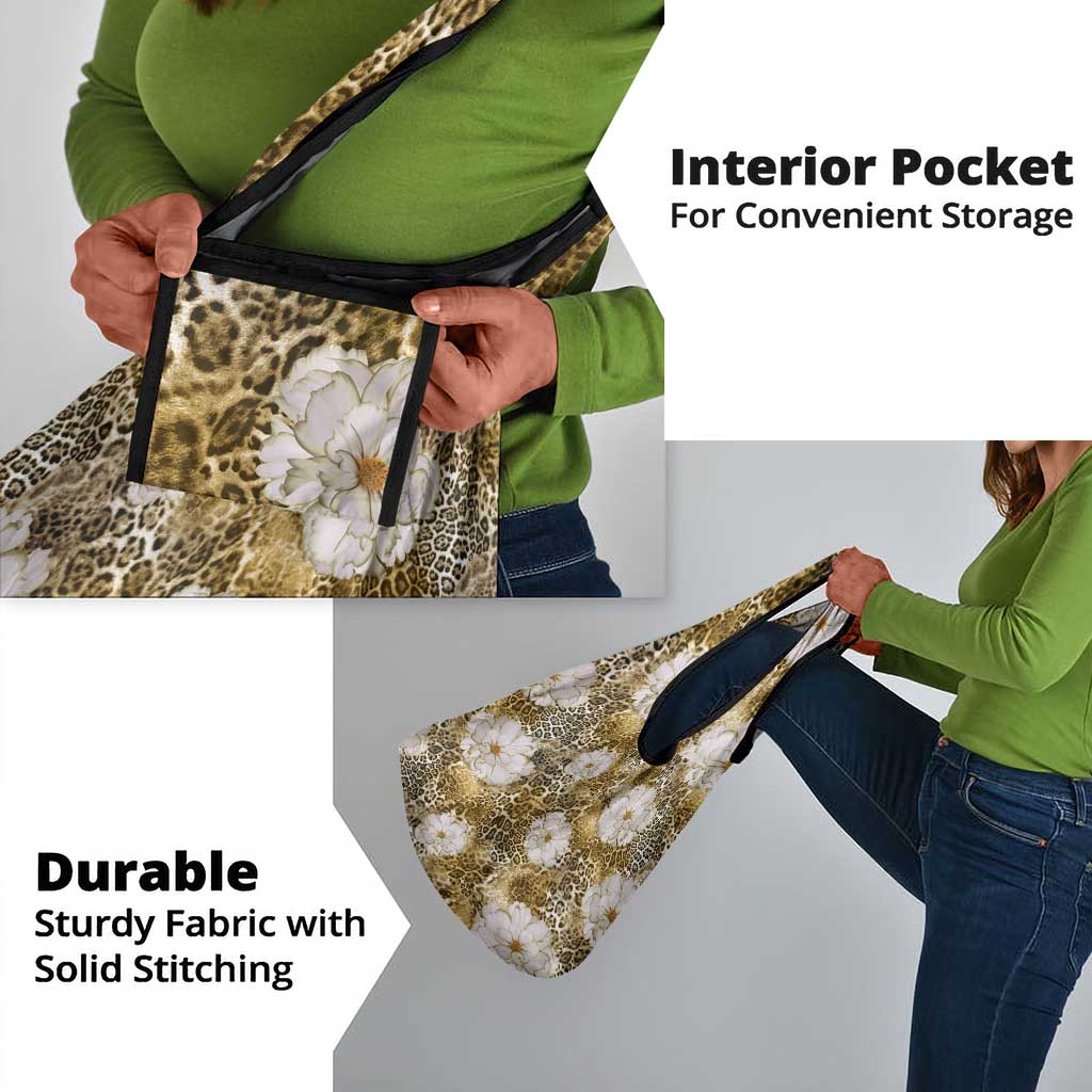 African Leopard Floral Pattern Grocery Bag Savannah Gold