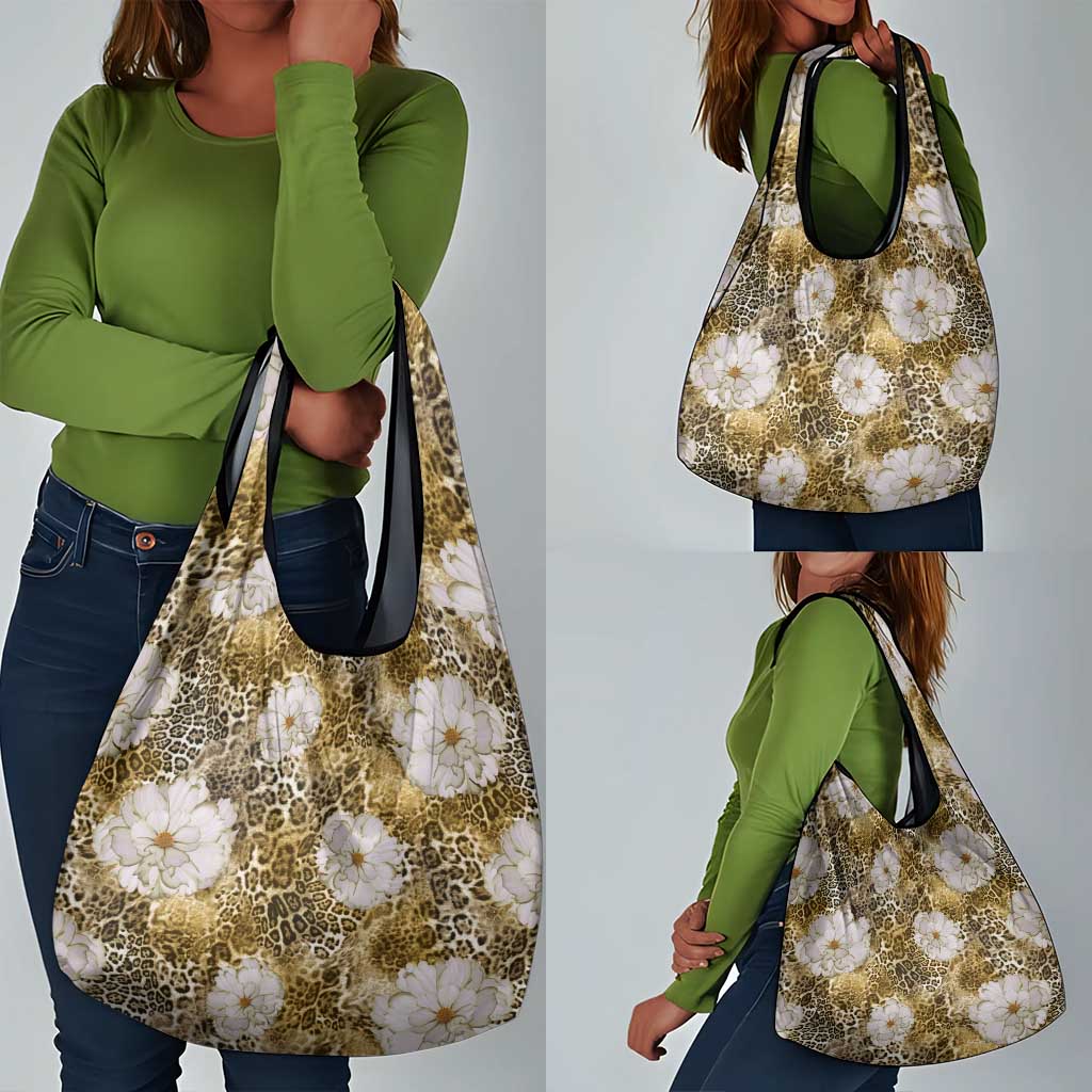 African Leopard Floral Pattern Grocery Bag Savannah Gold