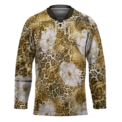 African Leopard Floral Pattern Hockey Jersey Savannah Gold