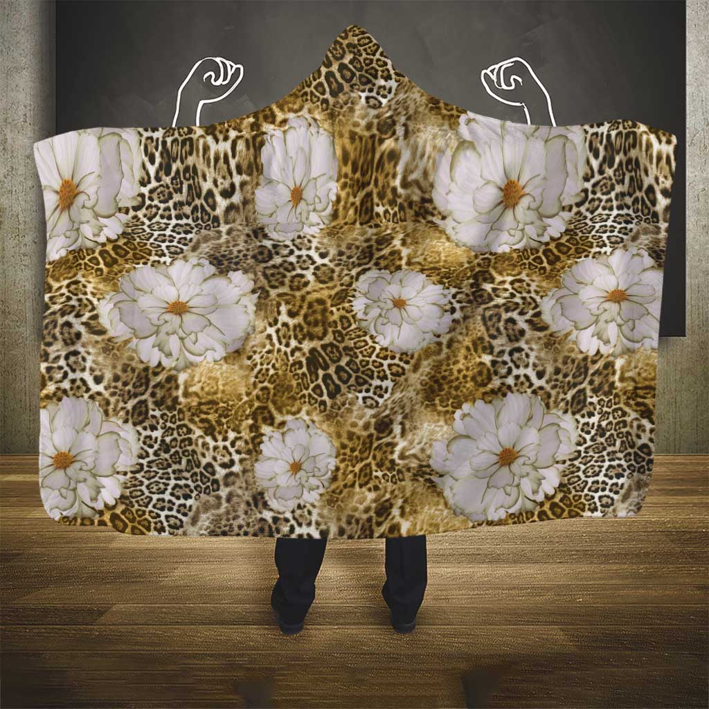 African Leopard Floral Pattern Hooded Blanket Savannah Gold