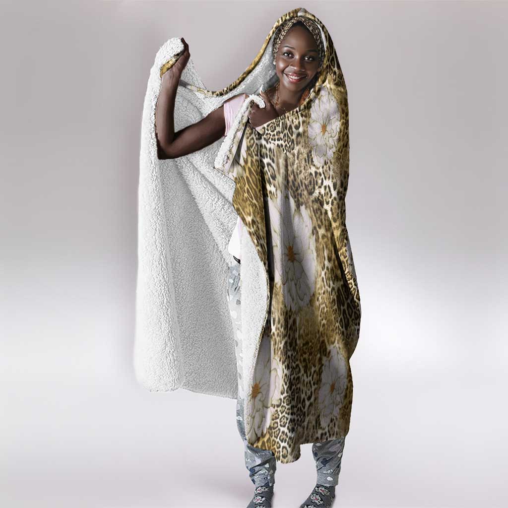 African Leopard Floral Pattern Hooded Blanket Savannah Gold