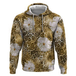African Leopard Floral Pattern Hoodie Savannah Gold