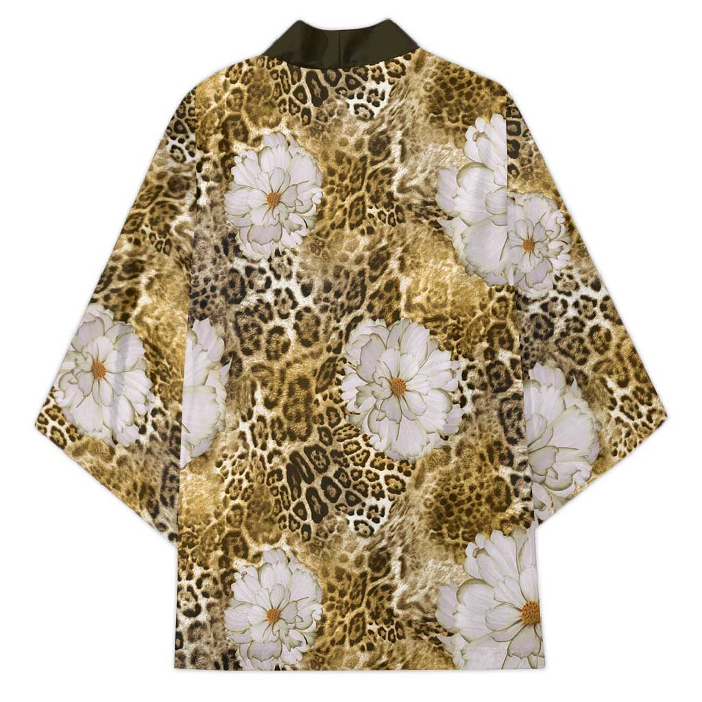 African Leopard Floral Pattern Kimono Savannah Gold