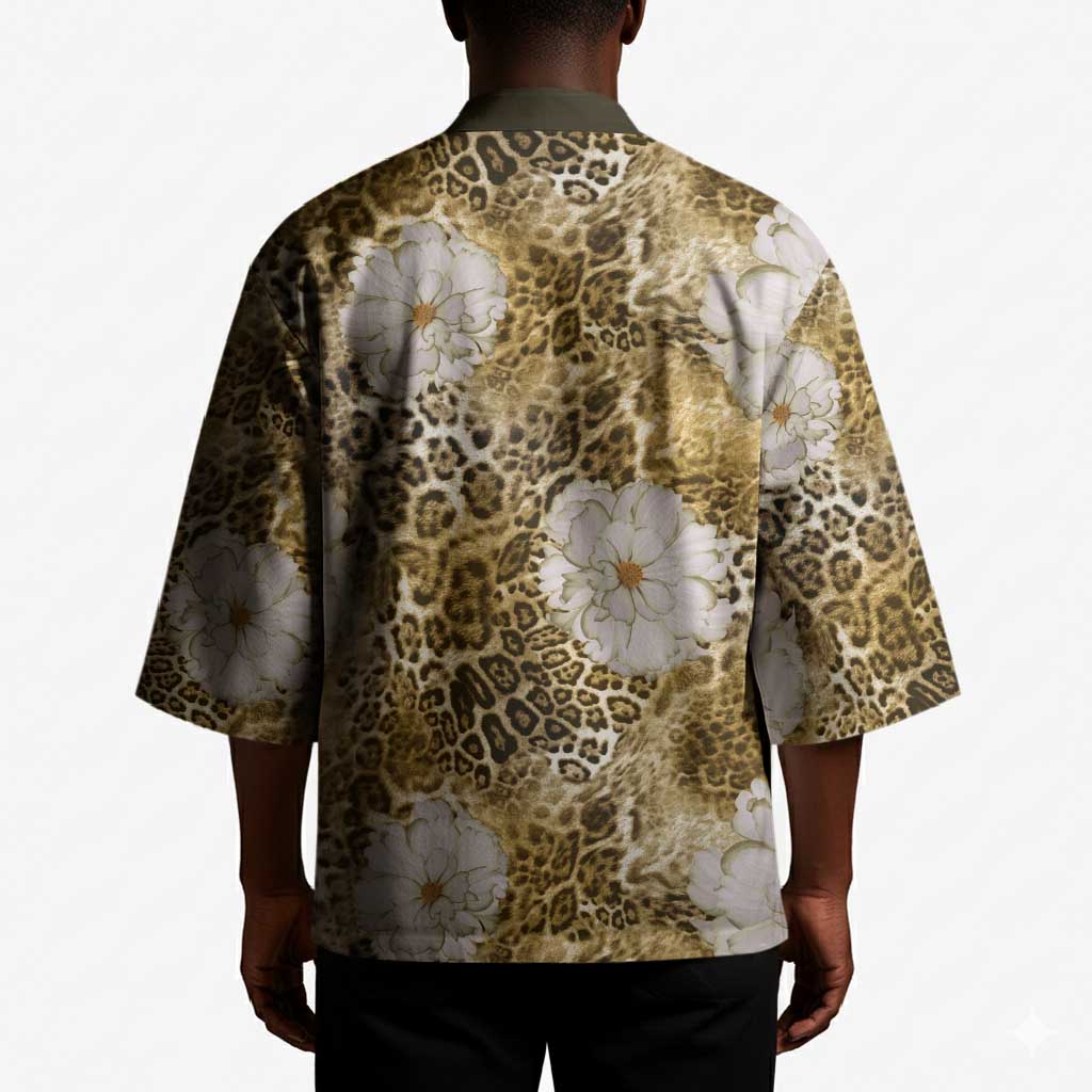 African Leopard Floral Pattern Kimono Savannah Gold