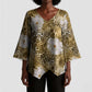African Leopard Floral Pattern Kimono Sleeve Blouse Savannah Gold