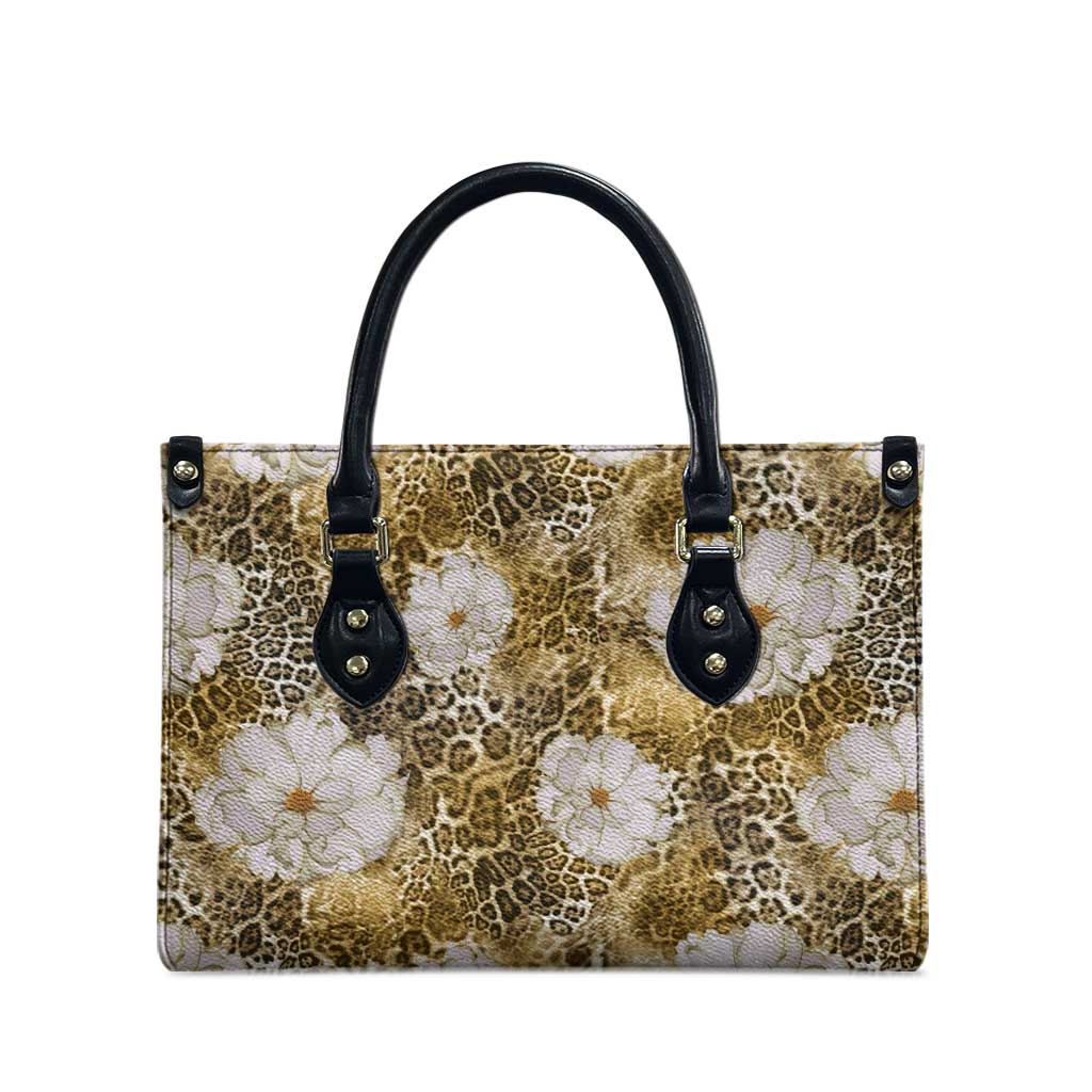 African Leopard Floral Pattern Leather Bag Savannah Gold