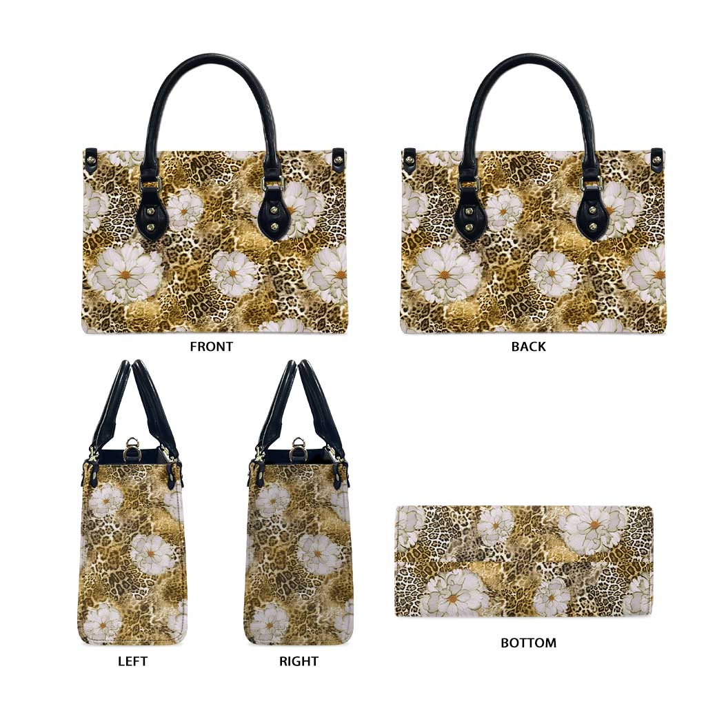 African Leopard Floral Pattern Leather Bag Savannah Gold