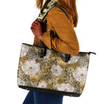 African Leopard Floral Pattern Leather Tote Bag Savannah Gold