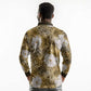 African Leopard Floral Pattern Long Sleeve Polo Shirt Savannah Gold