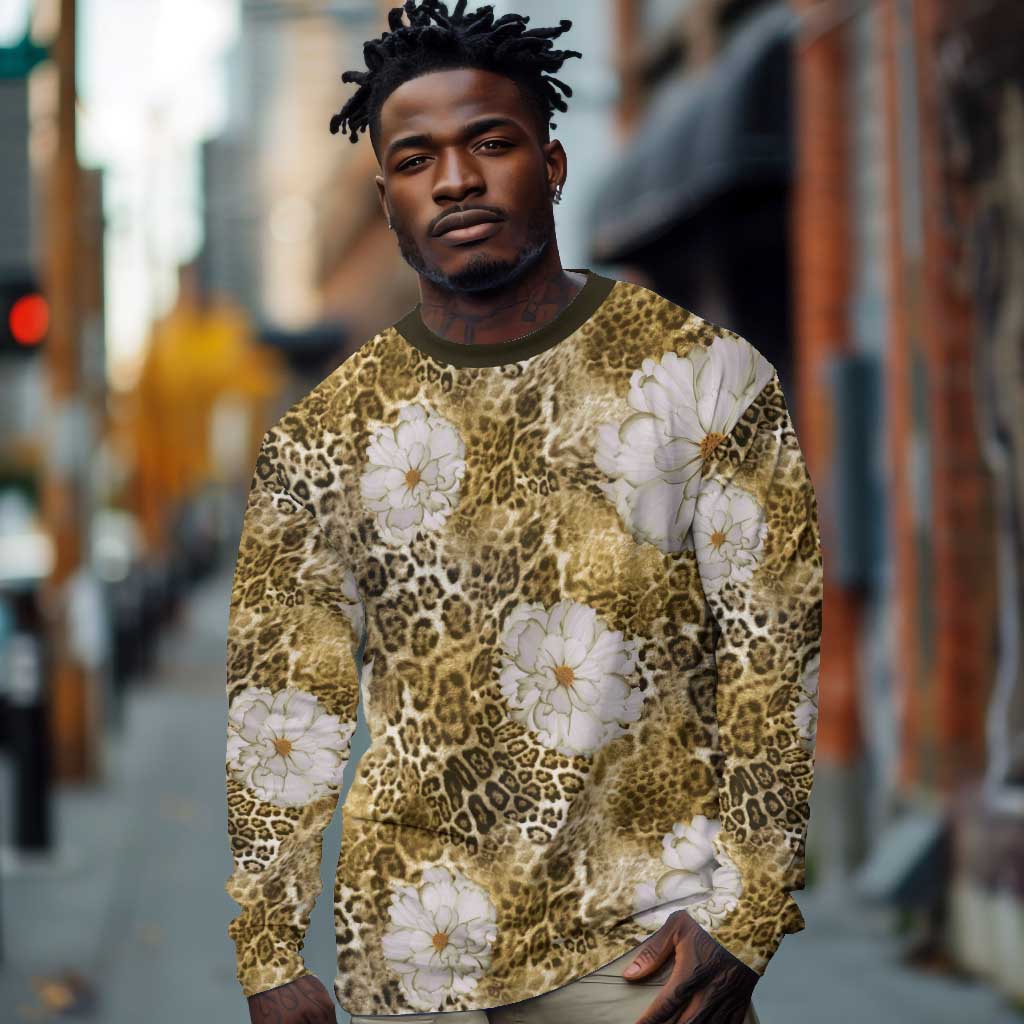 African Leopard Floral Pattern Long Sleeve Shirt Savannah Gold