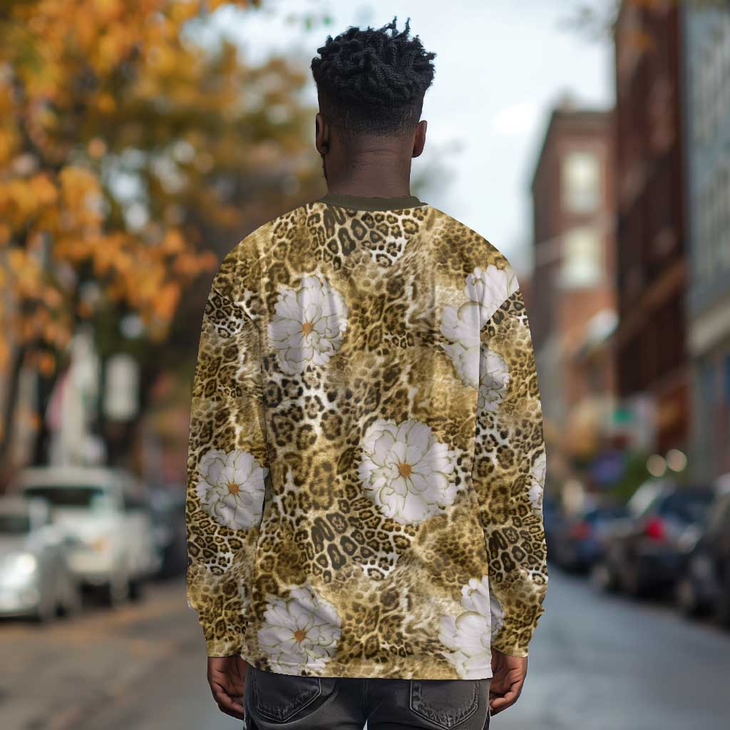 African Leopard Floral Pattern Long Sleeve Shirt Savannah Gold