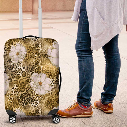 African Leopard Floral Pattern Luggage Cover Savannah Gold