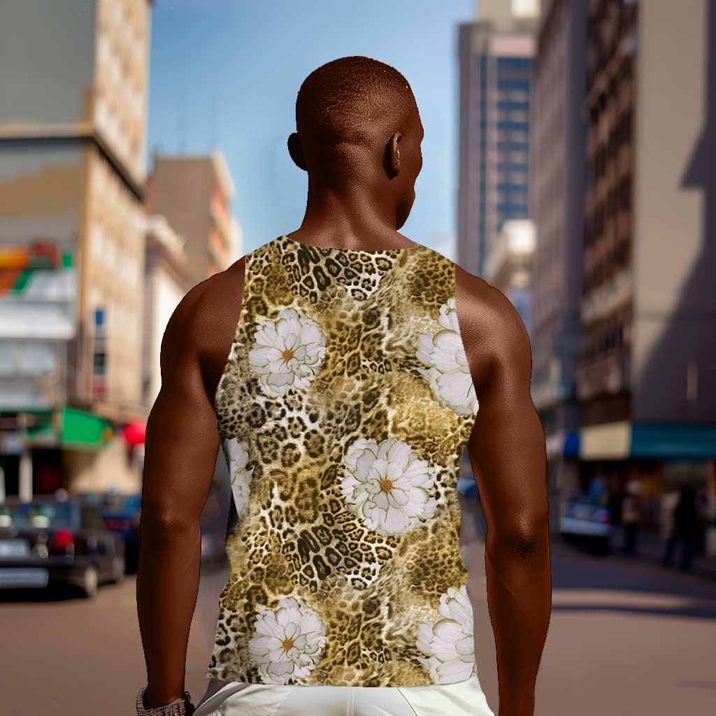 African Leopard Floral Pattern Men Tank Top Savannah Gold