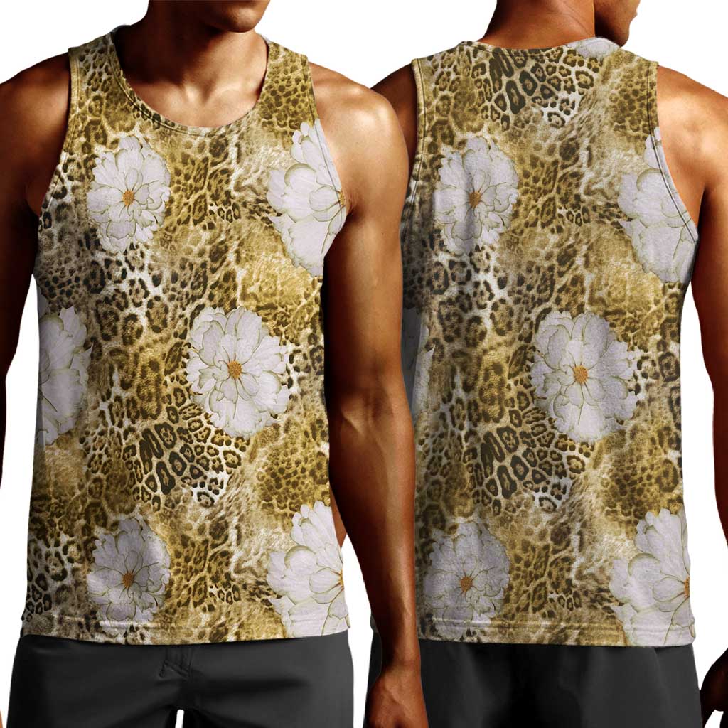 African Leopard Floral Pattern Men Tank Top Savannah Gold