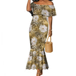 African Leopard Floral Pattern Mermaid Dress Savannah Gold