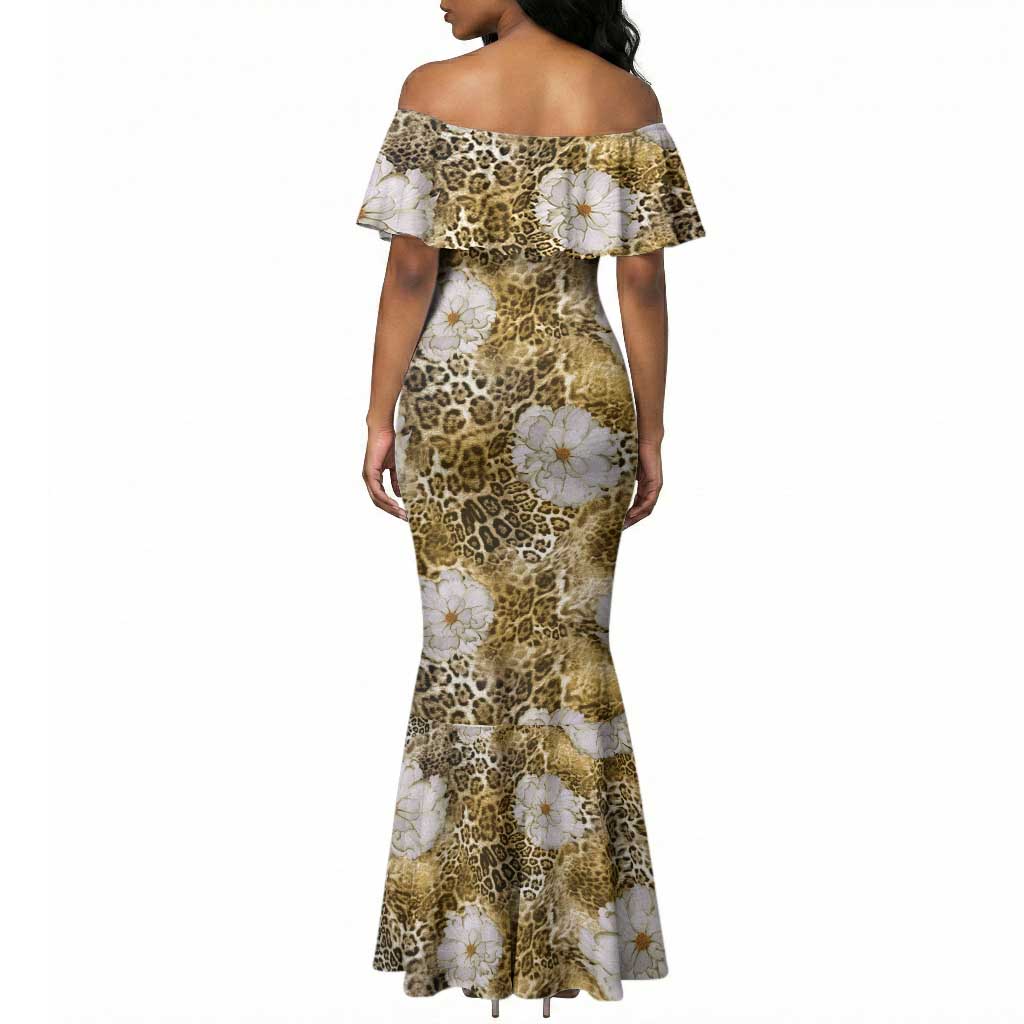 African Leopard Floral Pattern Mermaid Dress Savannah Gold