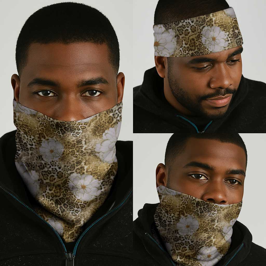 African Leopard Floral Pattern Neck Gaiter Savannah Gold
