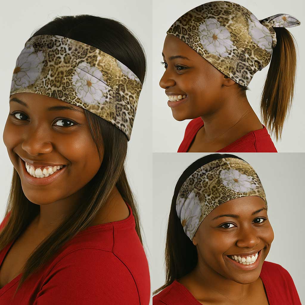 African Leopard Floral Pattern Neck Gaiter Savannah Gold