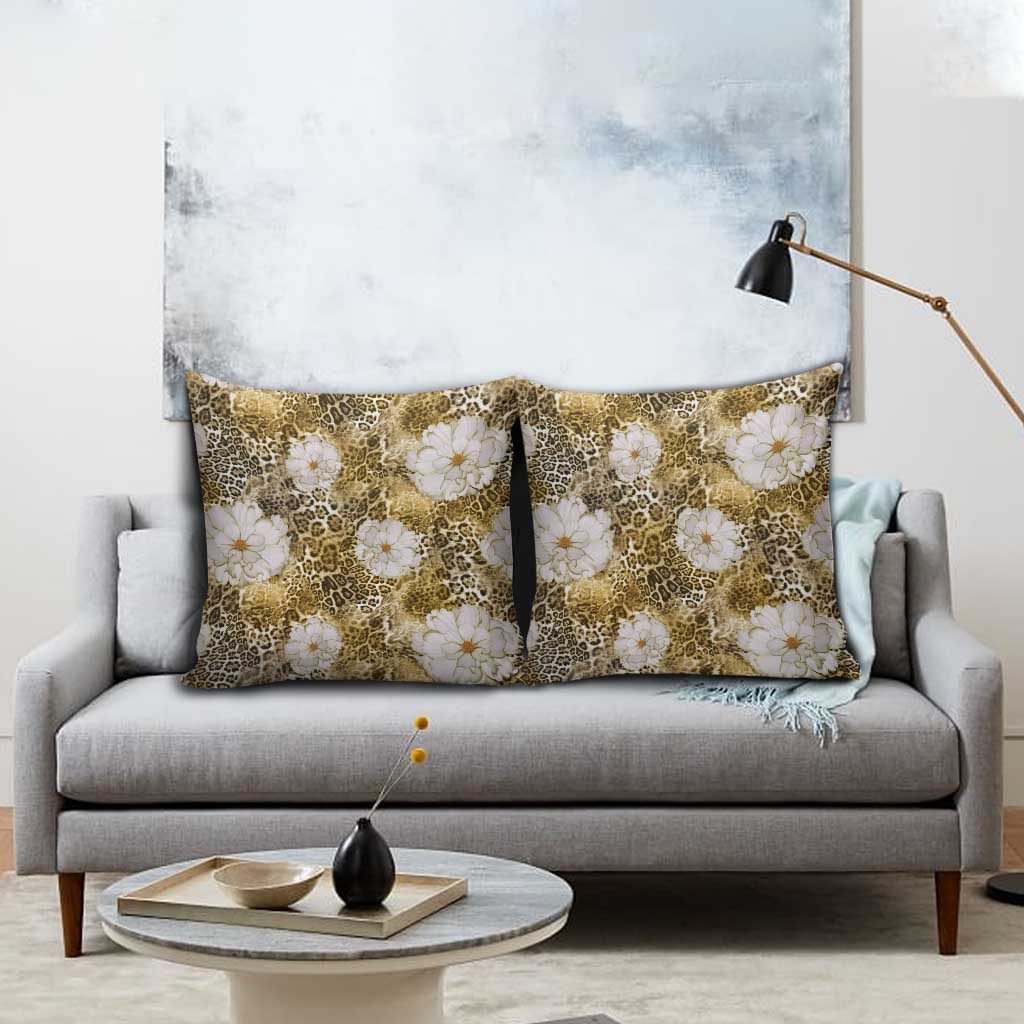 African Leopard Floral Pattern Pillow Cover Savannah Gold