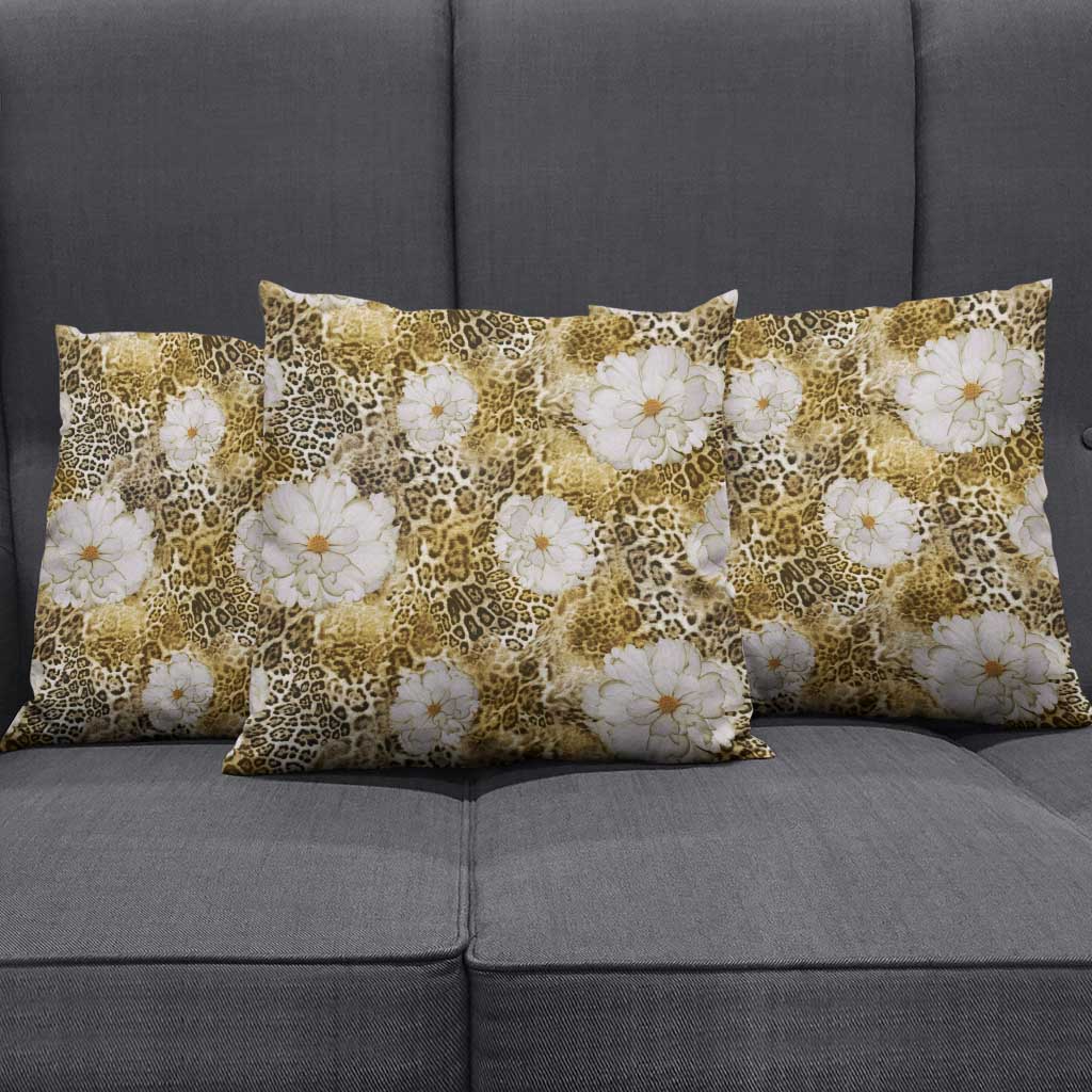 African Leopard Floral Pattern Pillow Cover Savannah Gold