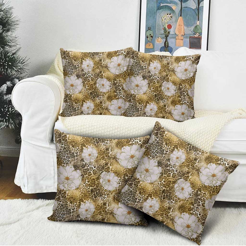 African Leopard Floral Pattern Pillow Cover Savannah Gold