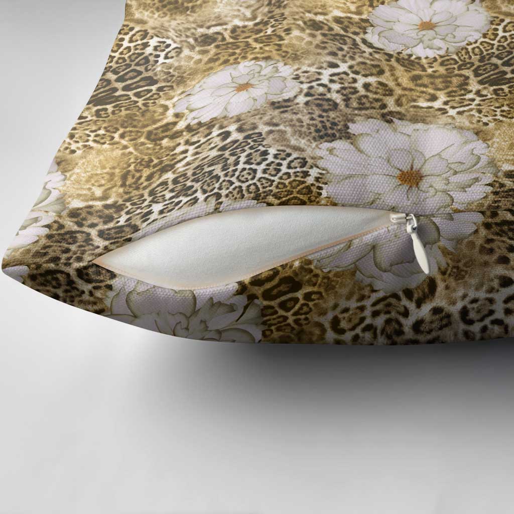 African Leopard Floral Pattern Pillow Cover Savannah Gold