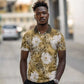 African Leopard Floral Pattern Polo Shirt Savannah Gold