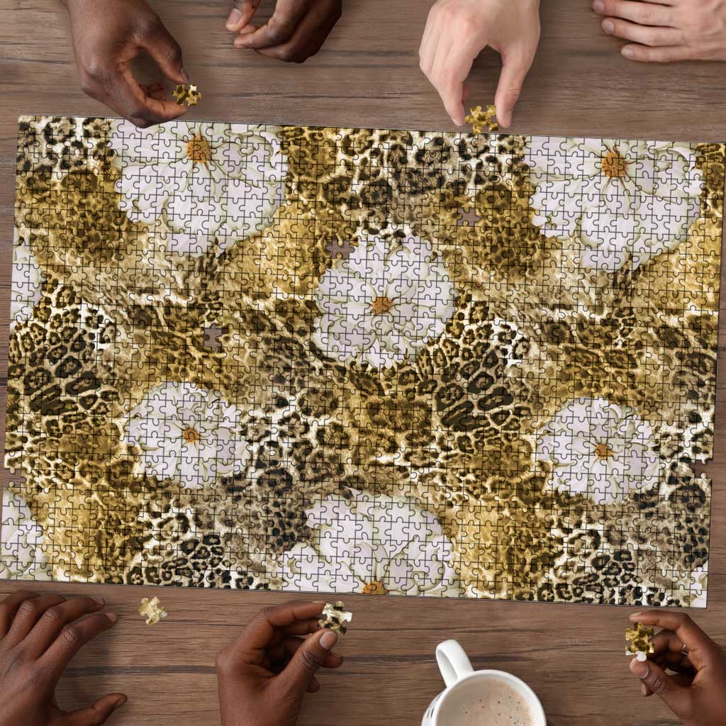 African Leopard Floral Pattern Puzzle Savannah Gold