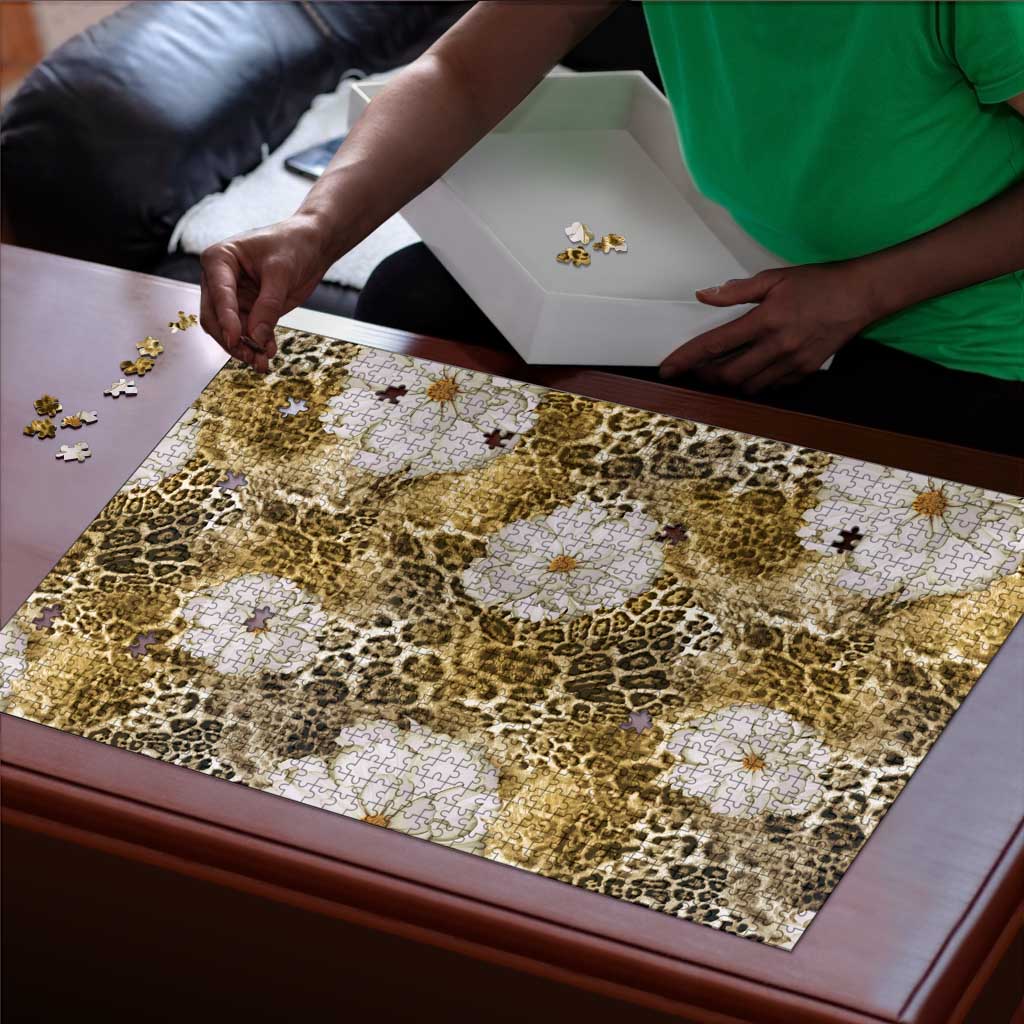African Leopard Floral Pattern Puzzle Savannah Gold