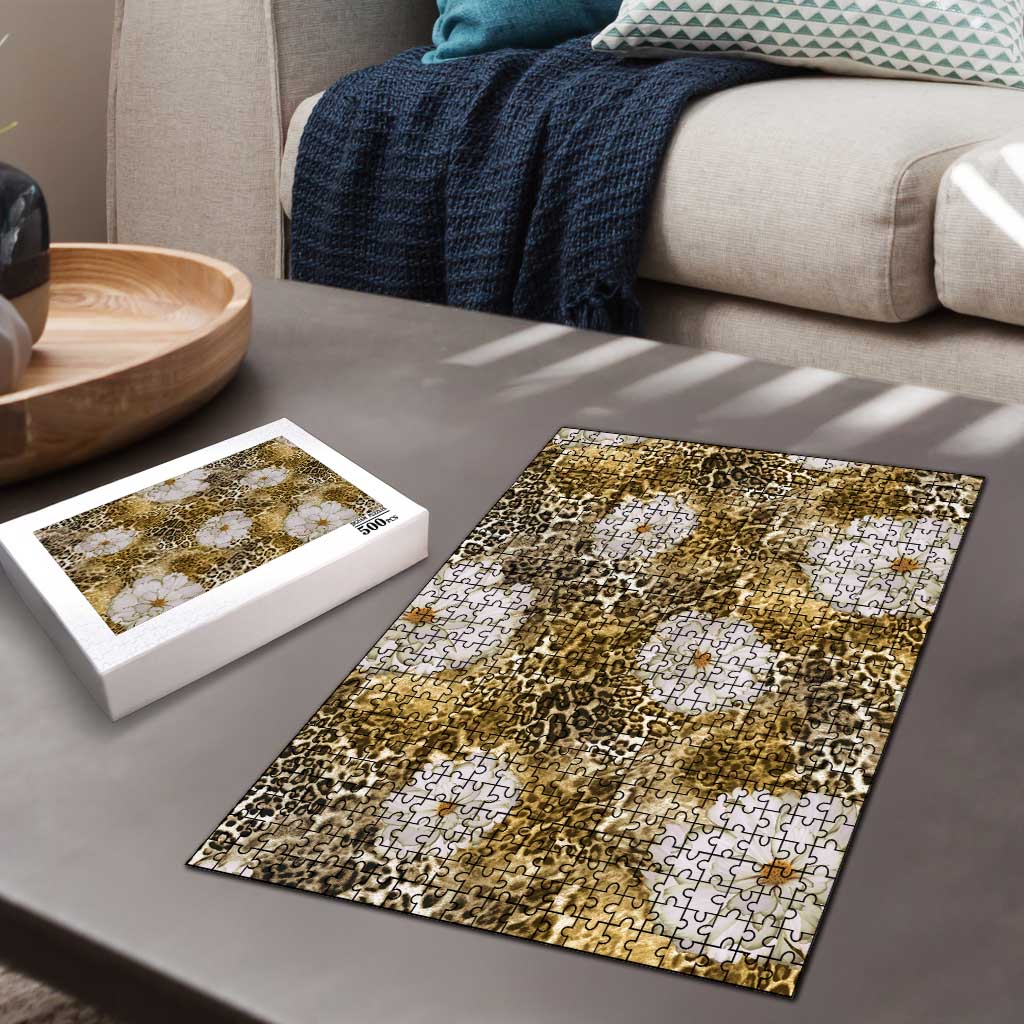 African Leopard Floral Pattern Puzzle Savannah Gold