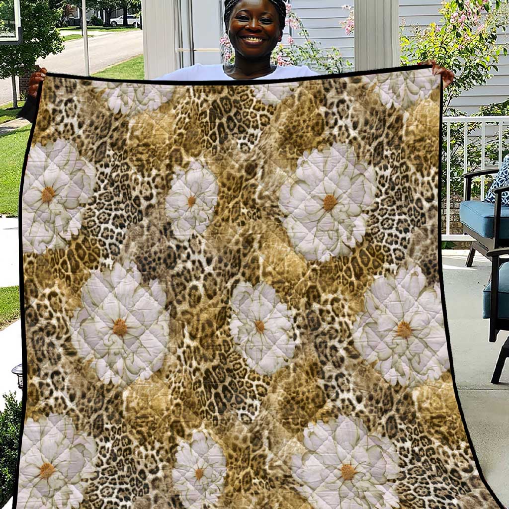 African Leopard Floral Pattern Quilt Savannah Gold