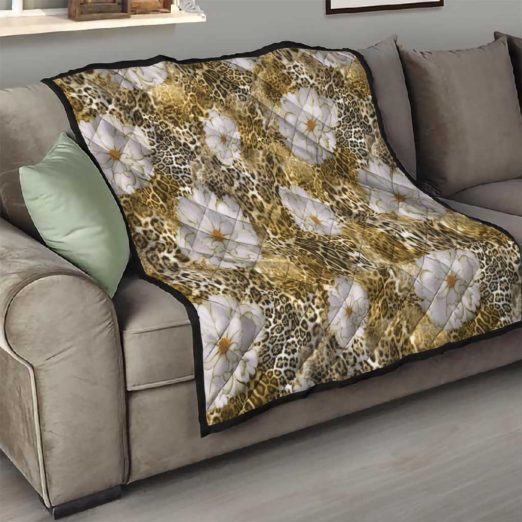 African Leopard Floral Pattern Quilt Savannah Gold