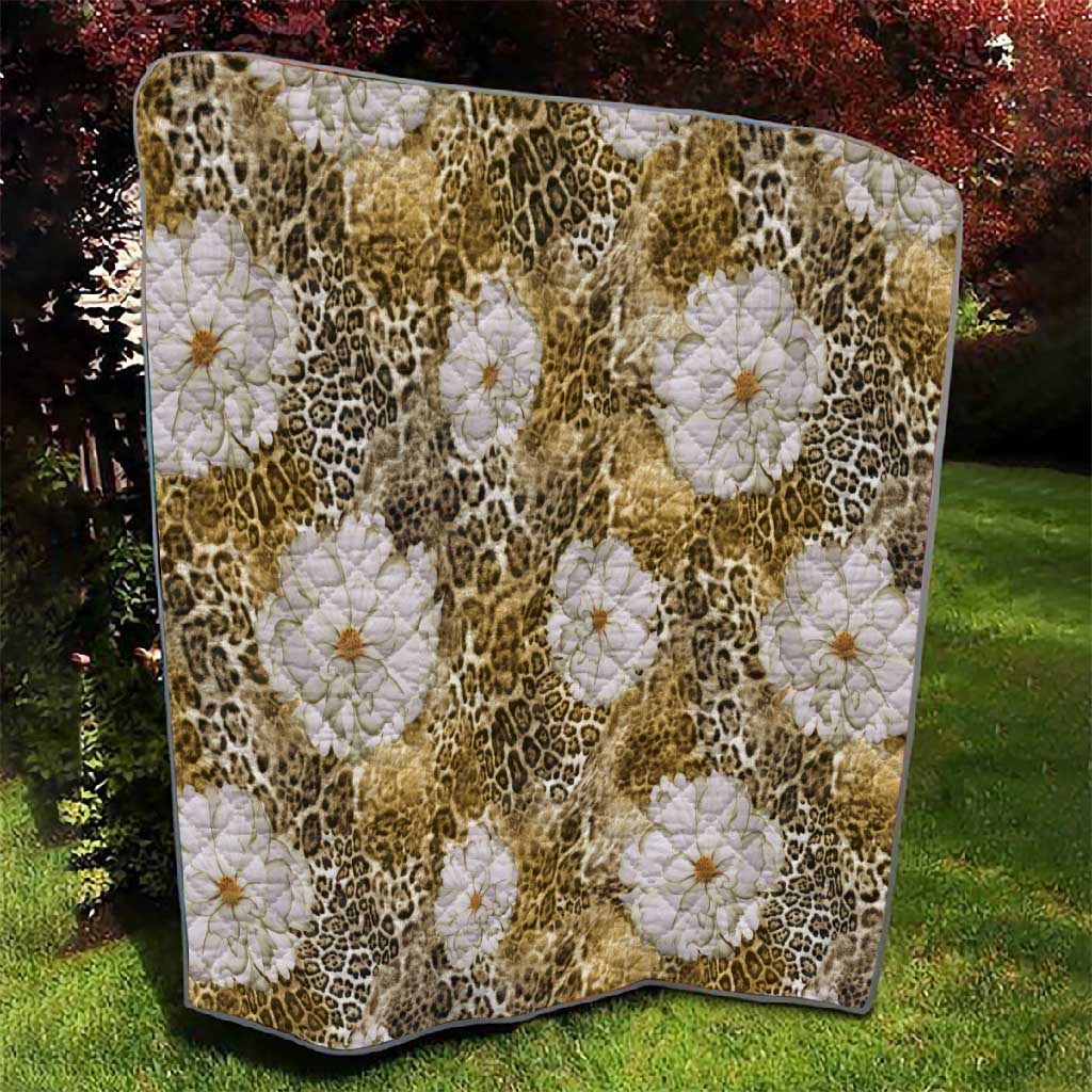 African Leopard Floral Pattern Quilt Savannah Gold