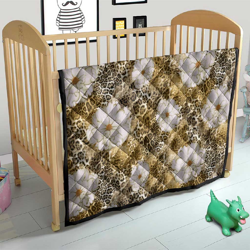 African Leopard Floral Pattern Quilt Savannah Gold