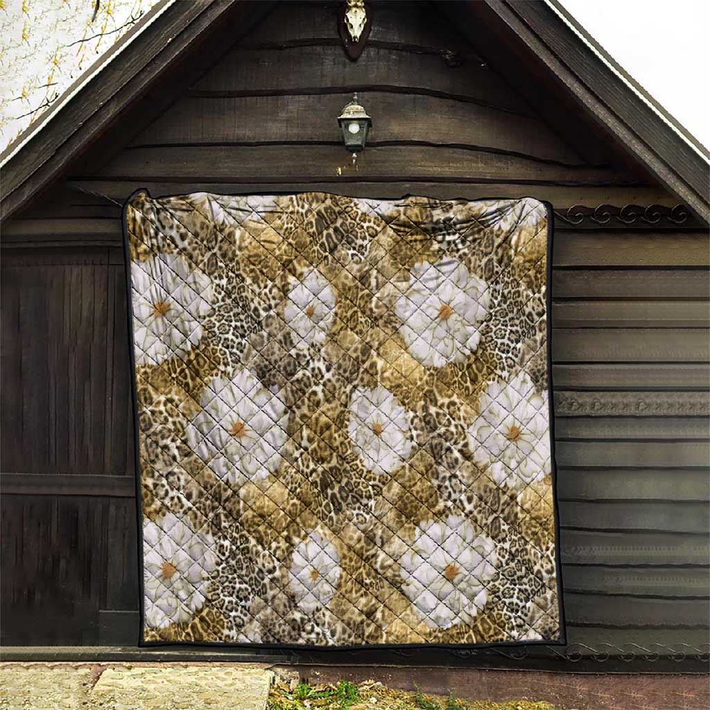 African Leopard Floral Pattern Quilt Savannah Gold