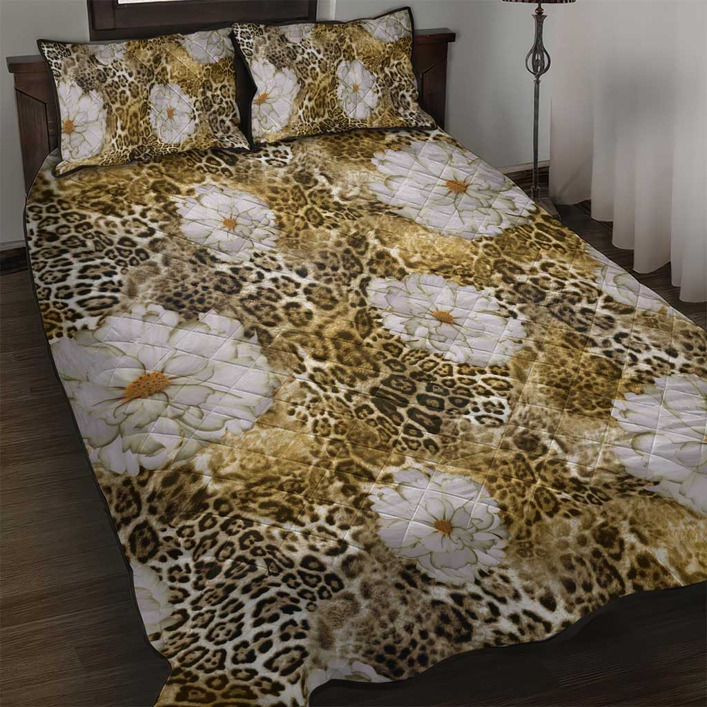 African Leopard Floral Pattern Quilt Bed Set Savannah Gold