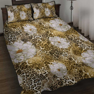 African Leopard Floral Pattern Quilt Bed Set Savannah Gold