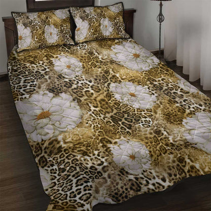 African Leopard Floral Pattern Quilt Bed Set Savannah Gold