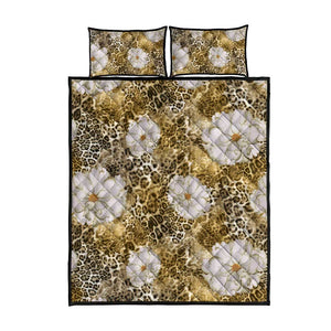 African Leopard Floral Pattern Quilt Bed Set Savannah Gold