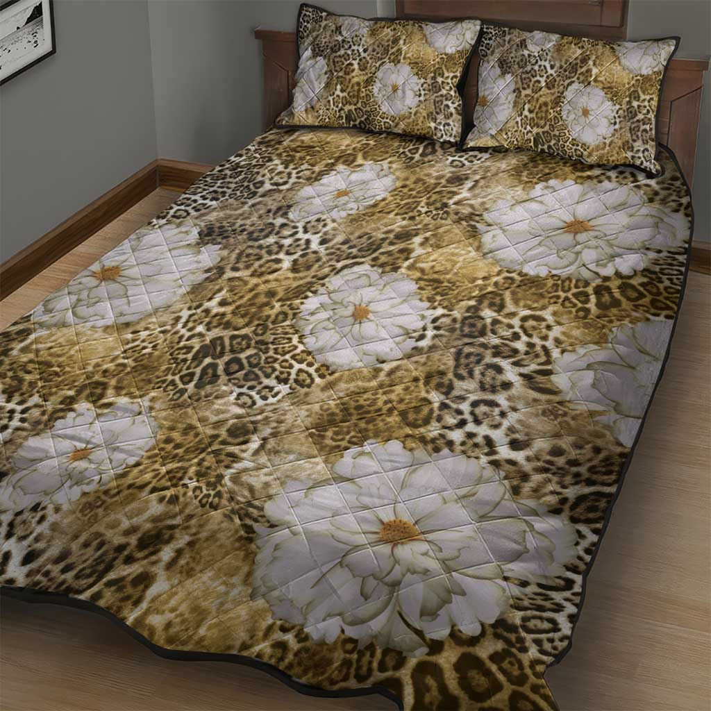 African Leopard Floral Pattern Quilt Bed Set Savannah Gold