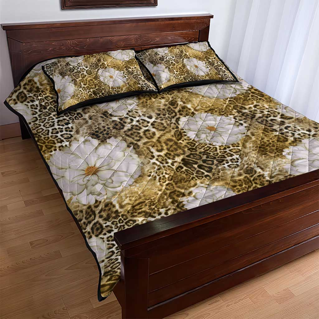 African Leopard Floral Pattern Quilt Bed Set Savannah Gold