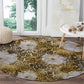 African Leopard Floral Pattern Round Carpet Savannah Gold