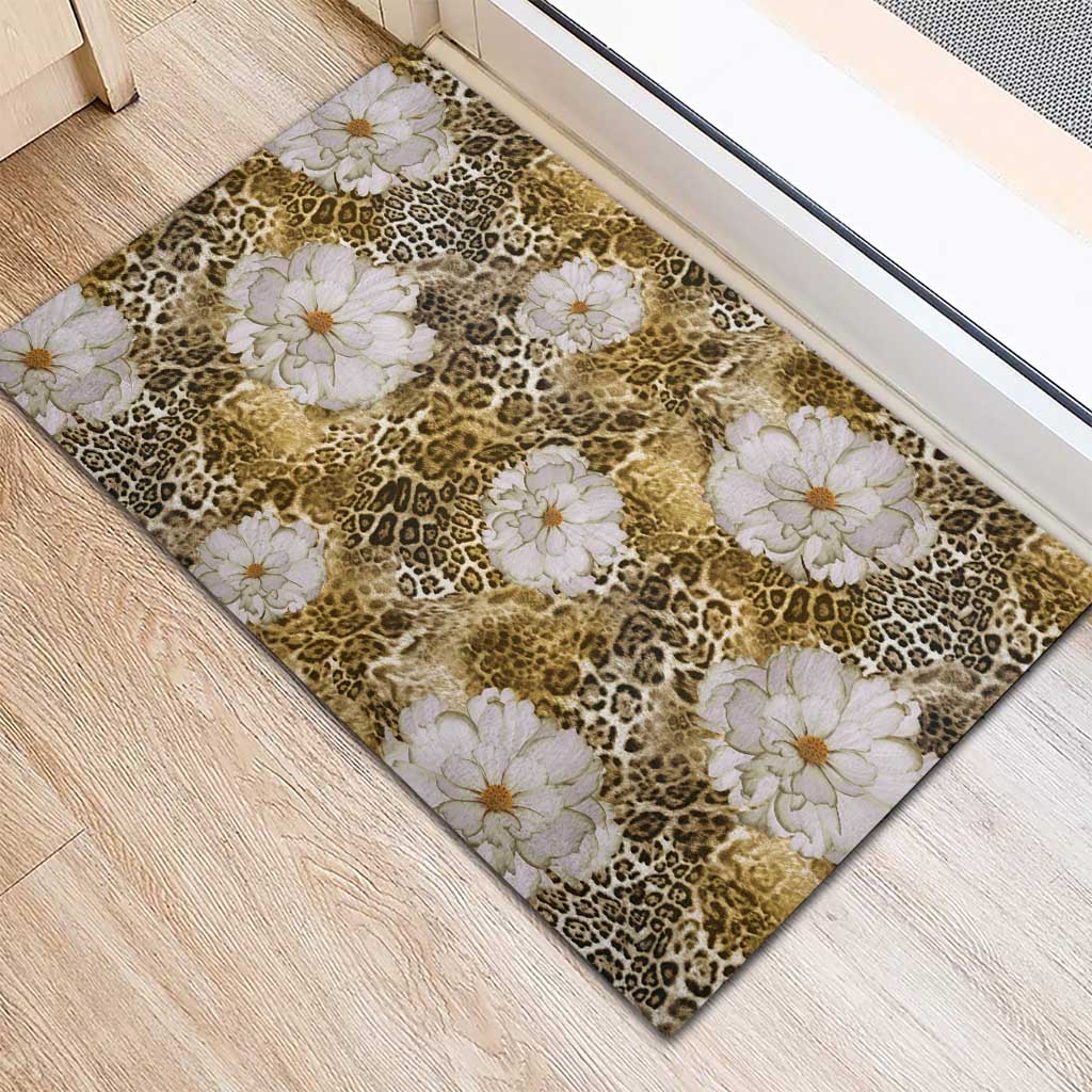 African Leopard Floral Pattern Rubber Doormat Savannah Gold